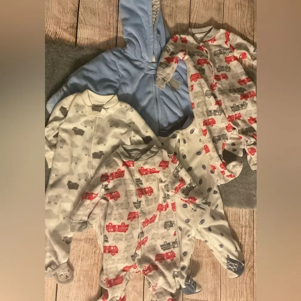 Baby Boy 5 Piece Warm Zipper Onesie Bundle Lot Size 0-3M